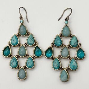 KC Designs Vintage Turquoise Color Gold Tone Faceted Chandelier Hook Earrings 2”